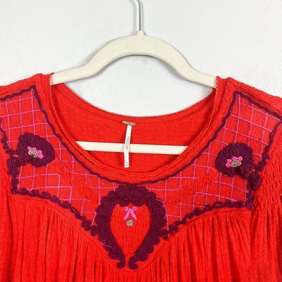 FREE PEOPLE Begonia Boho Burnt Orange Peasant Top Size Small - Picture 3 of 11